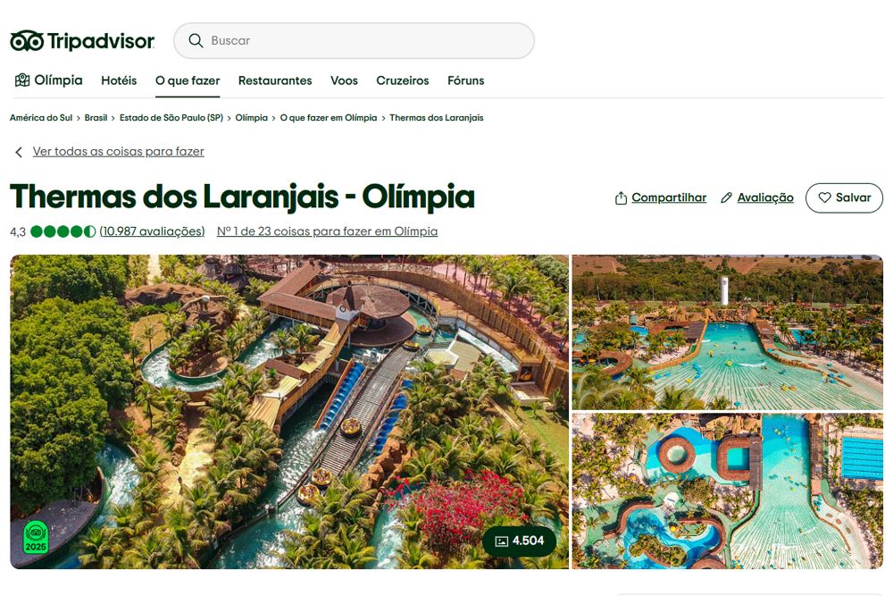 Thermas dos Laranjais é destaque no TripAdvisor Travellers’ Choice Awards 2025