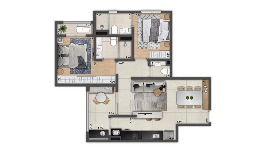 Apartamento de 2 suítes + lavabo | Terraço Gourmet | Kit de acabamentos master Apartamento de 2 suítes + lavabo | Terraço Gourmet | Kit de acabamentos master