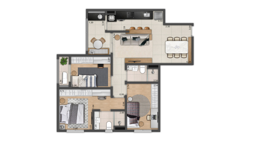 Apartamento de 3 dormitórios (1 Suíte) | Terraço Gourmet | Kit de acabamentos master Apartamento de 3 dormitórios (1 Suíte) | Terraço Gourmet | Kit de acabamentos master
